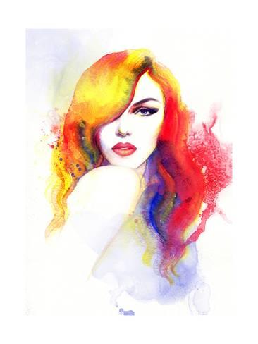 366x488 Beautiful Face. Woman Portrait. Abstract Watercolor .fashion