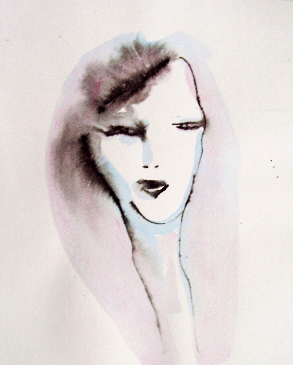 1204x1500 Face Painting On Paper, Original Ink And Watercolor Drawing, Girls