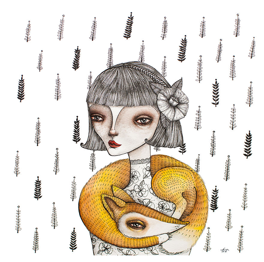 880x875 Watercolor And Ink Paintings Of Animals Bored Panda