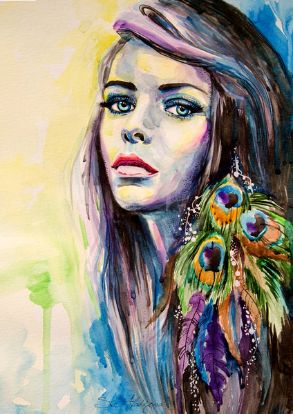 424x600 Beautiful Watercolor Painting Of Girl Haimchar
