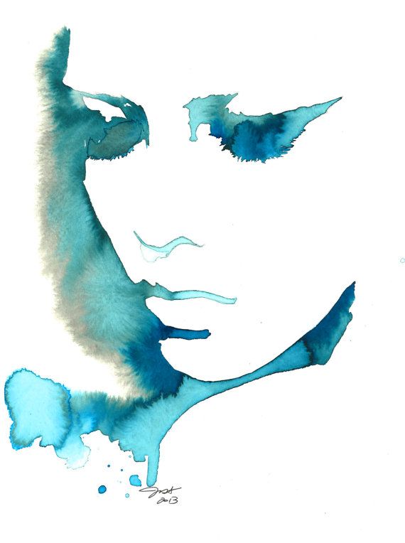 570x764 Blue Girl, Print From Original Watercolor By Jessica Durrant In