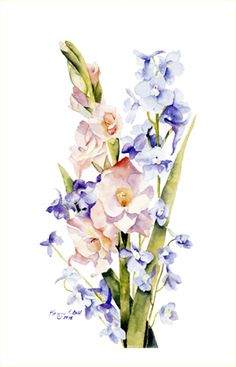 236x367 Gladiolus And Poppy, August Birthday Flower, Original Watercolor