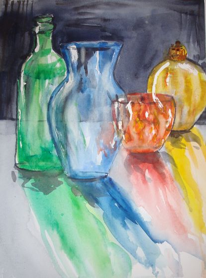 414x560 How To Paint Vases Casting Colorful Shadows In Watercolor