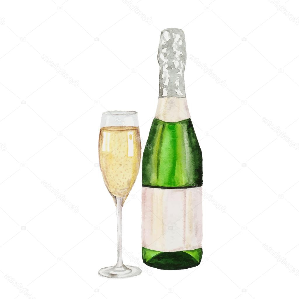 1024x1024 Watercolor Painting Glass Bottles Champagne Bottle And Champagne