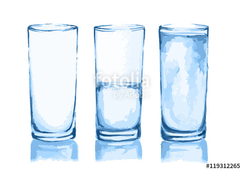500x352 Watercolor Glasses Set. From Empty To Full Glass. Fresh Healthy