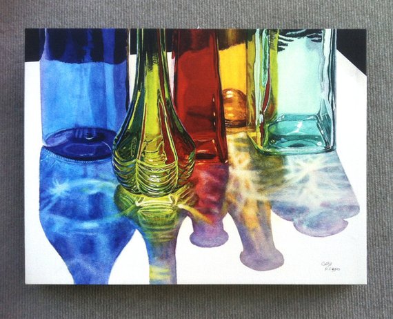 570x462 Glass Bottles Canvas Art Watercolor Painting Print By Cathy Etsy