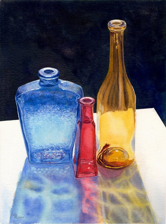 570x768 Glass Bottles Original Watercolor Painting By Cathy Hillegas Etsy