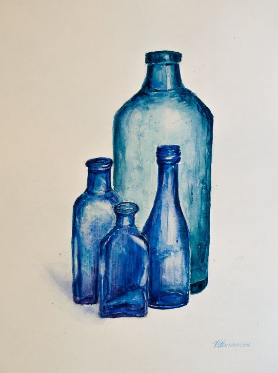 570x765 Original Watercolor Painting Watercolor Glass Bottles By Pdisanska