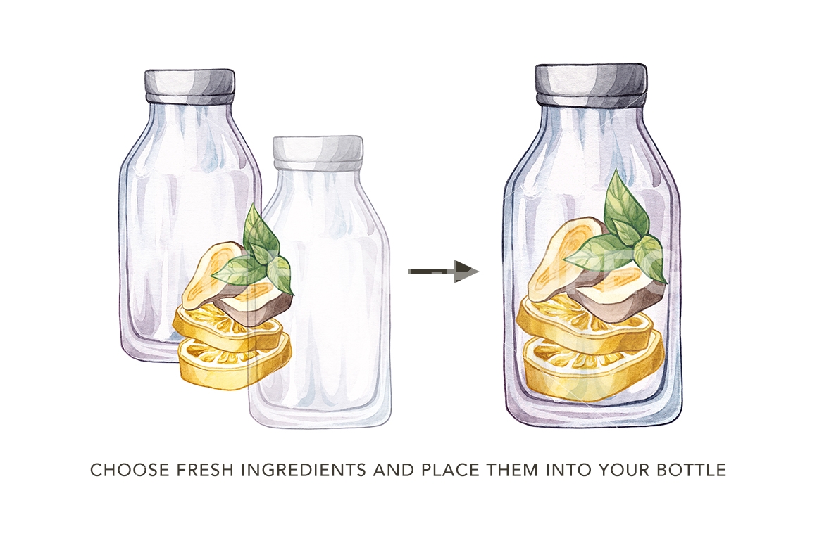 1160x772 Detox Time. Watercolor Detox Bottle By Olga Olmix