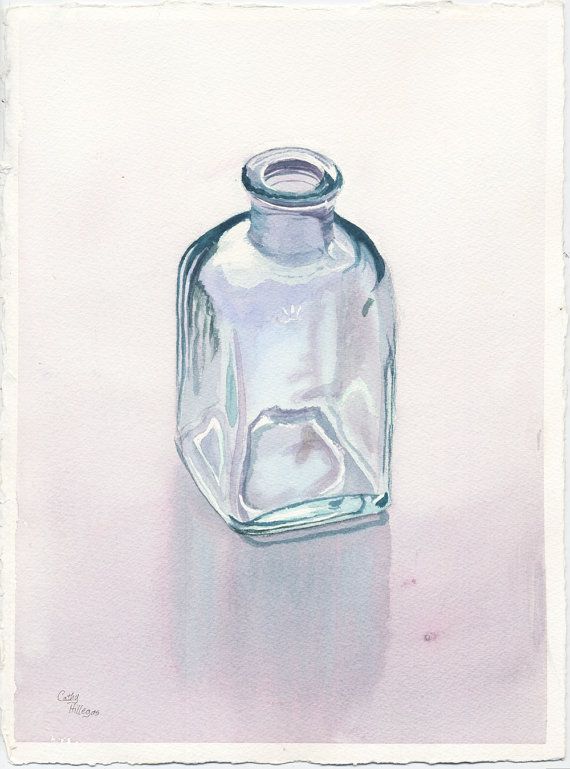 570x769 Glass Bottle Art Original Watercolor Painting By By Cathyhillegas