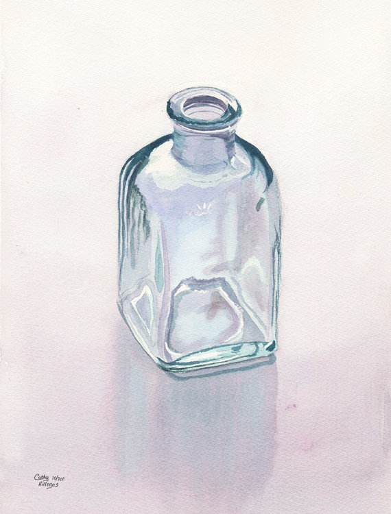 570x750 Glass Bottle Art Watercolor Painting Print By Cathy Hillegas