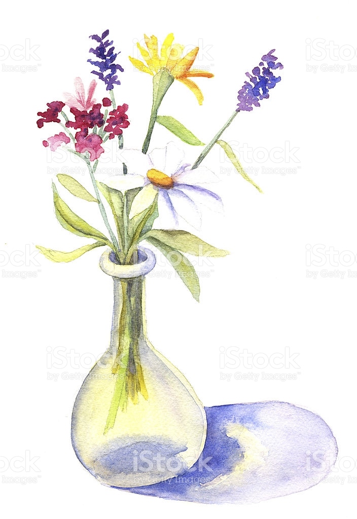 704x1024 Glass Painting On Flower Vase New Watercolor Flowers In Vase Stock
