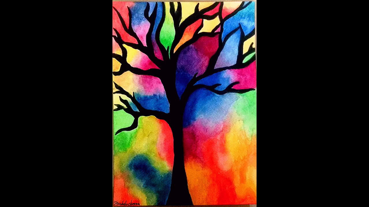 1280x720 Watercolor Stained Glass Tree Painting