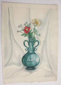 216x300 Glass Vase Flowers Still Life Watercolor C Leal 1934 13 X 18 12