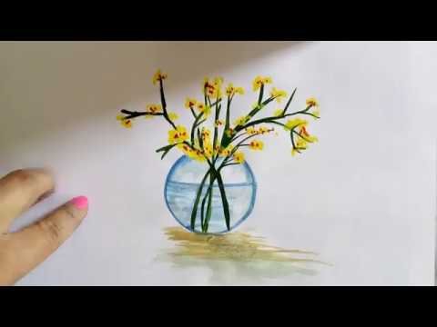 480x360 Howto Paint A Glass Flower Vase Easy Watercolor Flower Painting