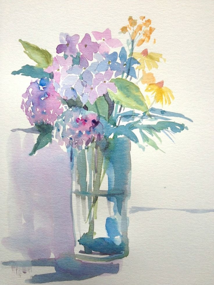 736x980 Watercolor Flowers Vase Painting Beautiful Original Watercolour