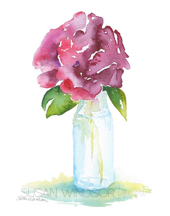 570x726 Watercolor Rose In Glass Vase 11 X 14 Giclee Print Etsy
