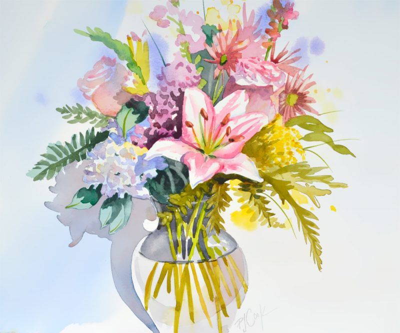 800x666 Floral Watercolor Bouquet In Clear Glass Vase Watercolor!and