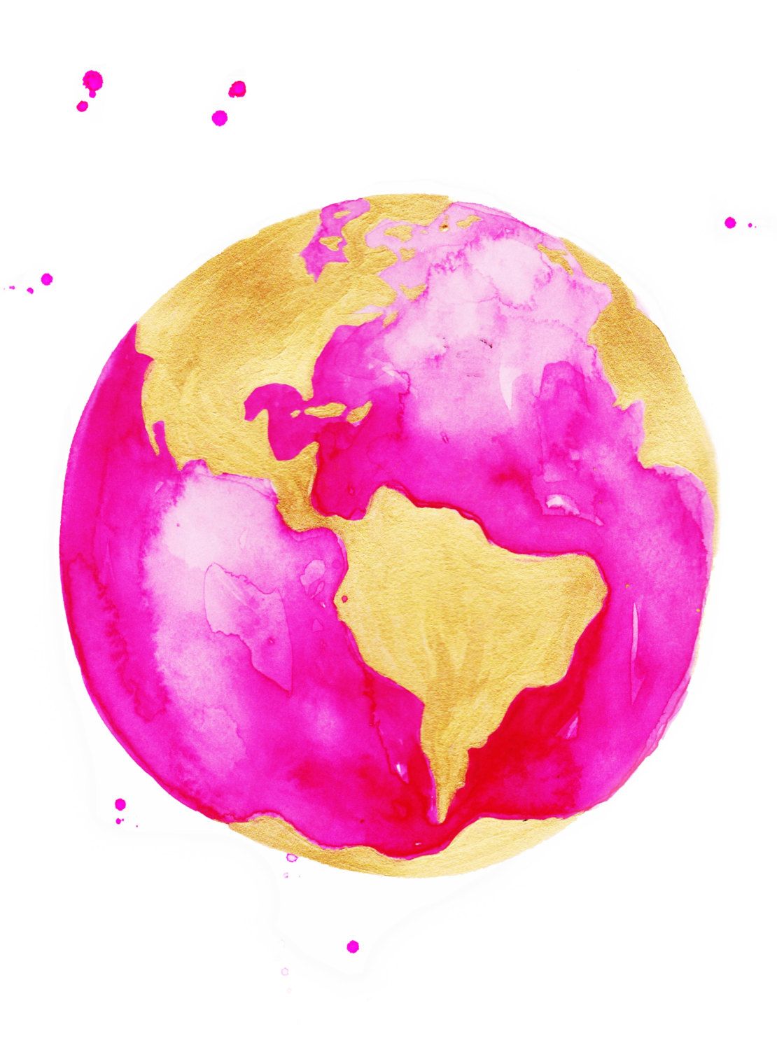 1110x1500 Pink And Gold Watercolor Globe Illustration G I R L Y