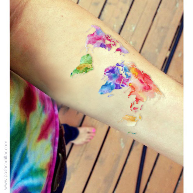 635x635 Temporary Waterproof Watercolor Body Tattoo Art World Sphere Globe