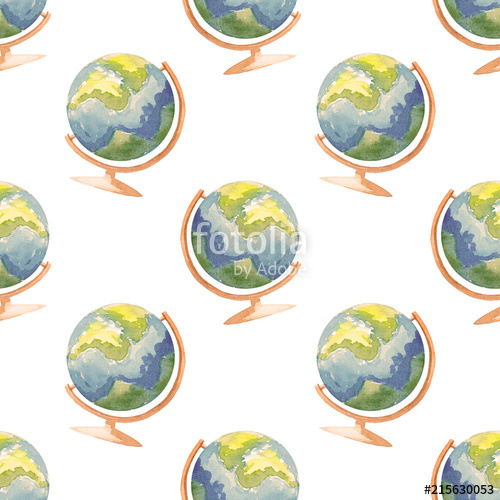 500x500 Vintage Watercolor Globe Seamless Pattern Back To School Stock