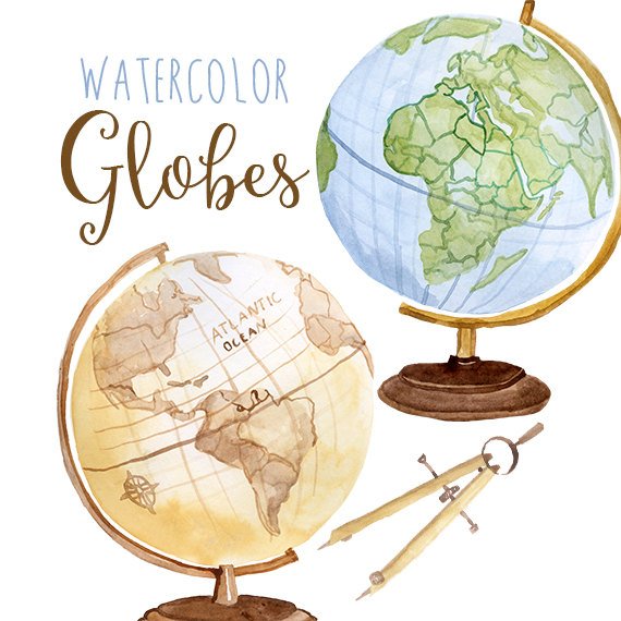 570x570 Watercolor Globes Globe Clip Art Planet Educational Clip Etsy