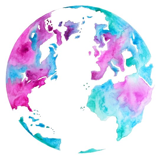 550x535 We Only Have One Earth. Pink And Blue Watercolor Map Of The World