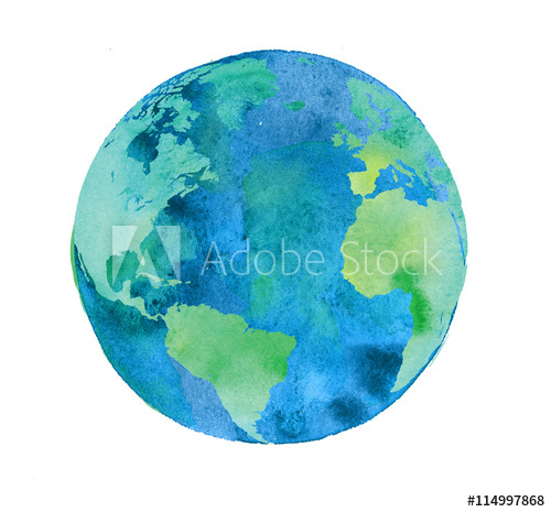 500x465 Hand Painted Earth Globe. Watercolor Artwork