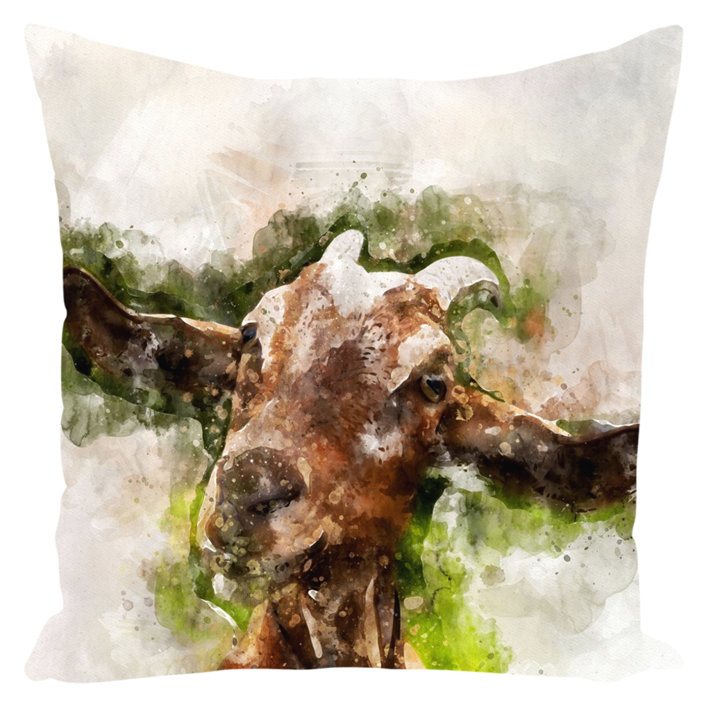 1024x1024 Watercolor Goat Throw Pillow Barnyard Bliss