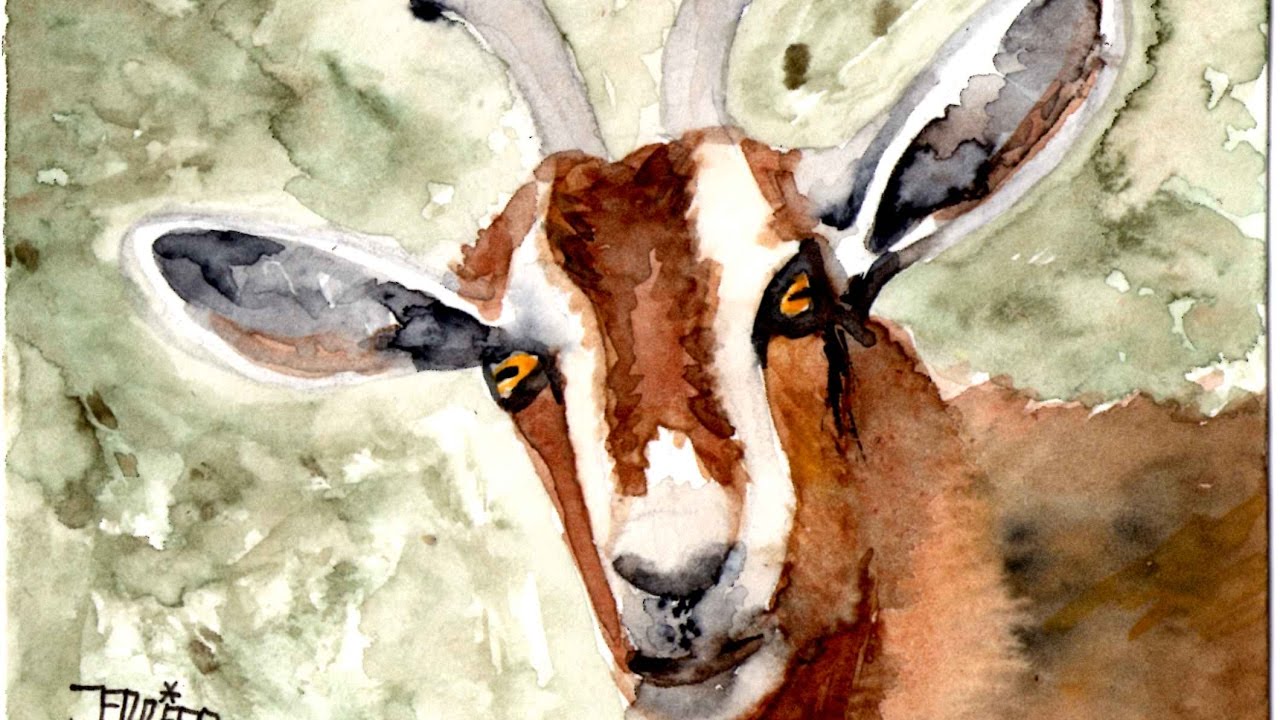 1280x720 Watercolor Goat Artist Trading Card