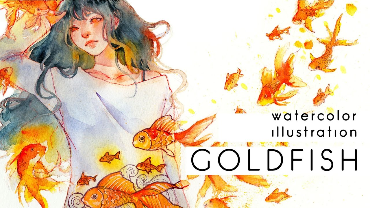 1280x720 Goldfish Watercolor Illustration