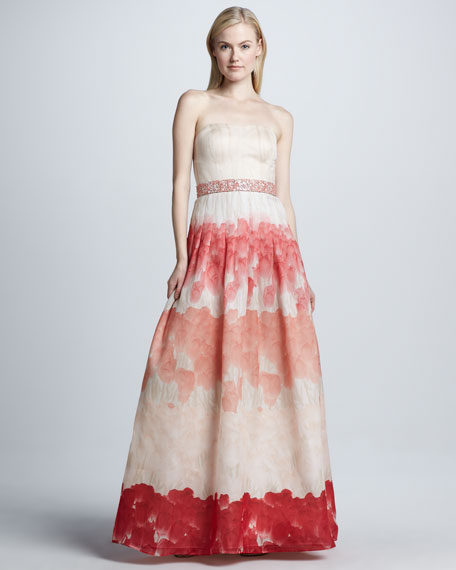 456x570 Kay Unger New York Strapless Watercolor Print Ball Gown