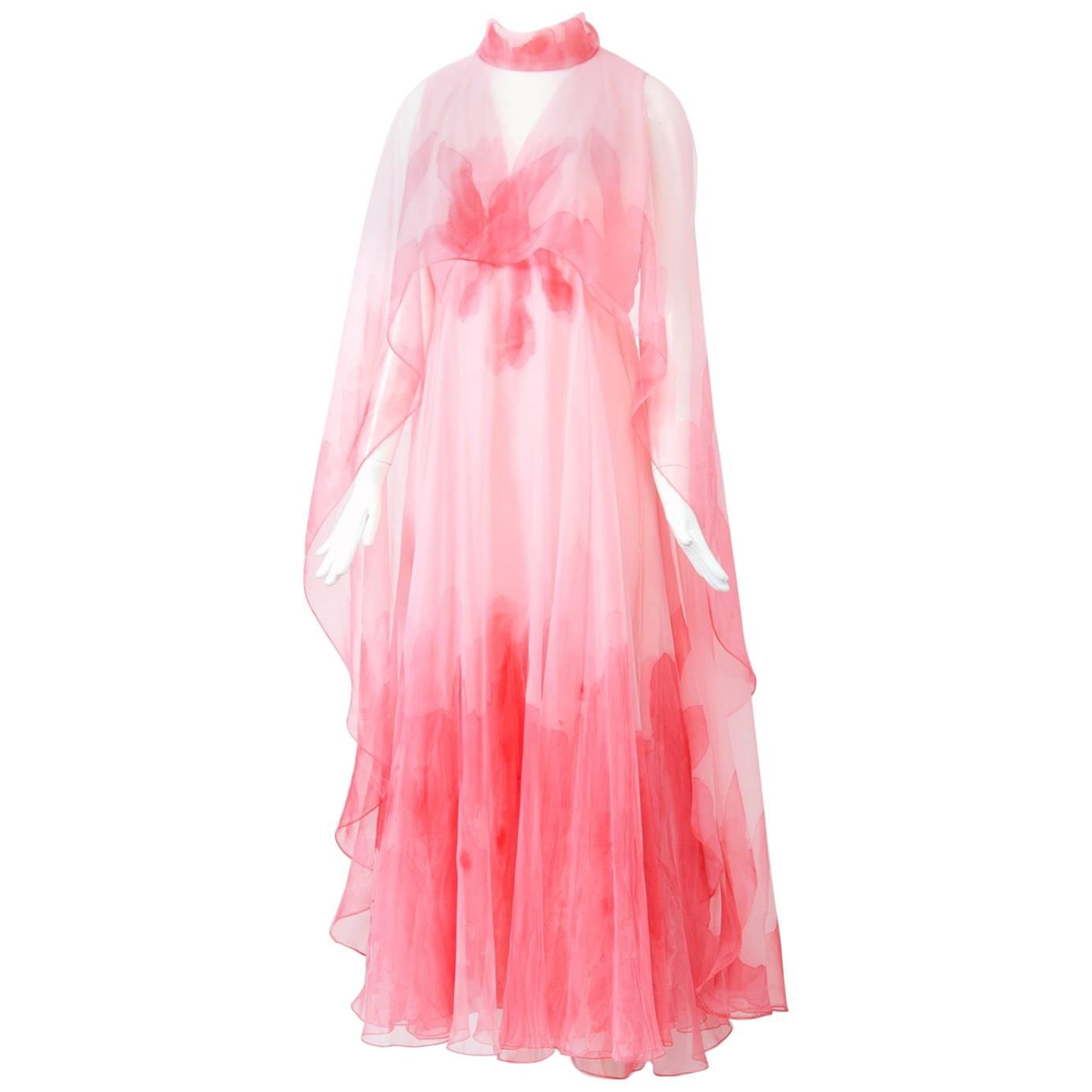 1385x1385 Pink Watercolor Gown, 1970s For Sale