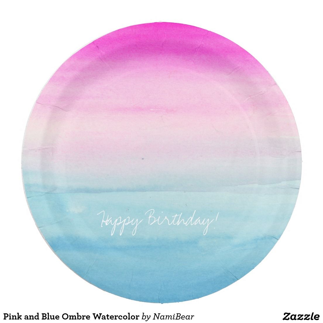 1104x1104 Girly Pink And Blue Watercolor Ombre Birthday Paper Plate