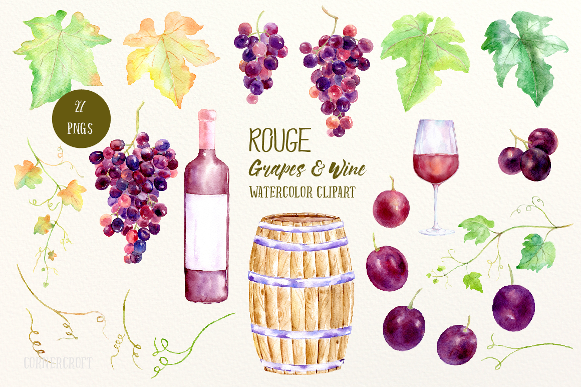 1160x772 Watercolor Rouge Grapes And Wine By Cornercroft