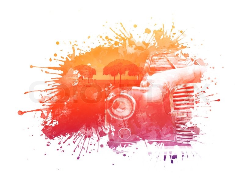 800x600 Old Car In The Stain Of Watercolor. Computer Graphics. Stock