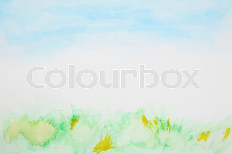 800x533 Abstract Grass And Sky Watercolor Background Texture Stock Photo