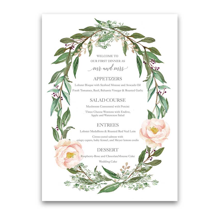 900x900 Custom Wedding Menu Watercolor Greenery Wreath