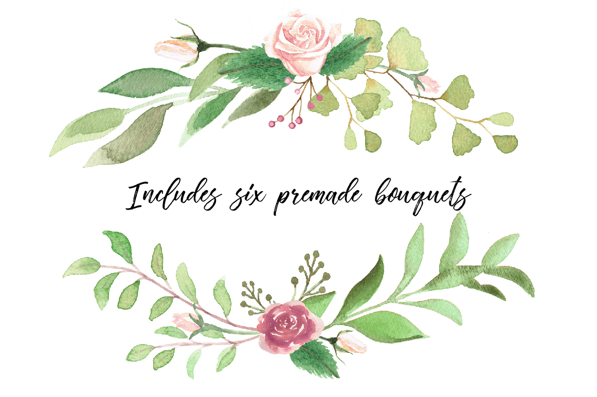 1161x773 Watercolor Greenery Floral Set By Birdiy Design