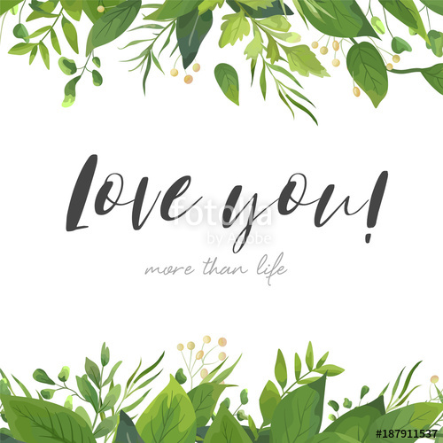 500x500 Vector Card Floral Design With Green Watercolor Fern Leaves