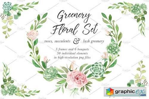 500x333 Watercolor Greenery Floral Set Free Download Vector Stock Image