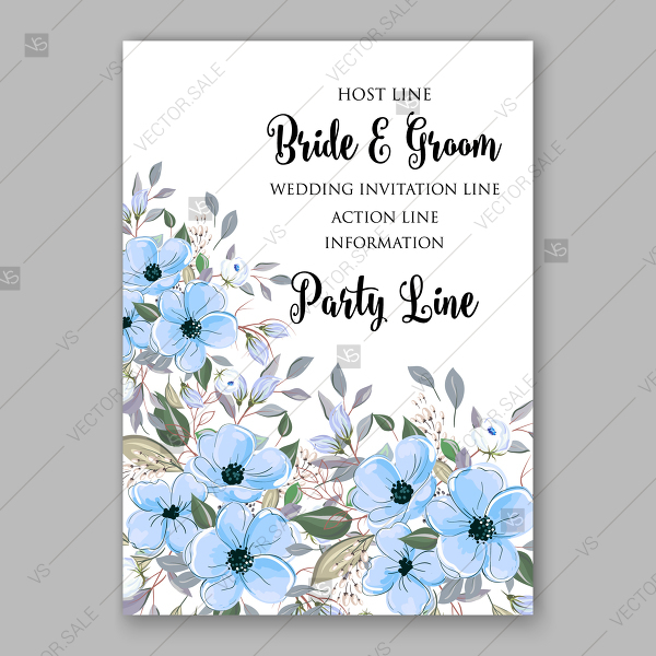 600x600 Blue Anemone Greenery Wedding Invitation Vector Floral Background