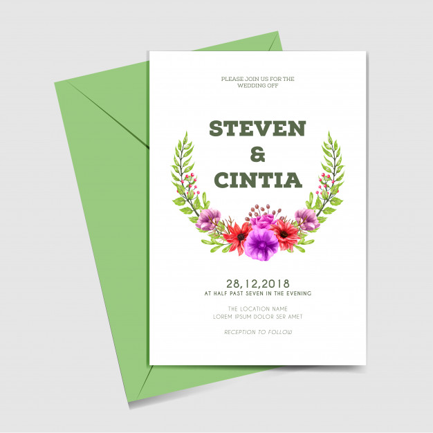 626x626 Wedding Invitation Template Flower Watercolor Greenery Vector