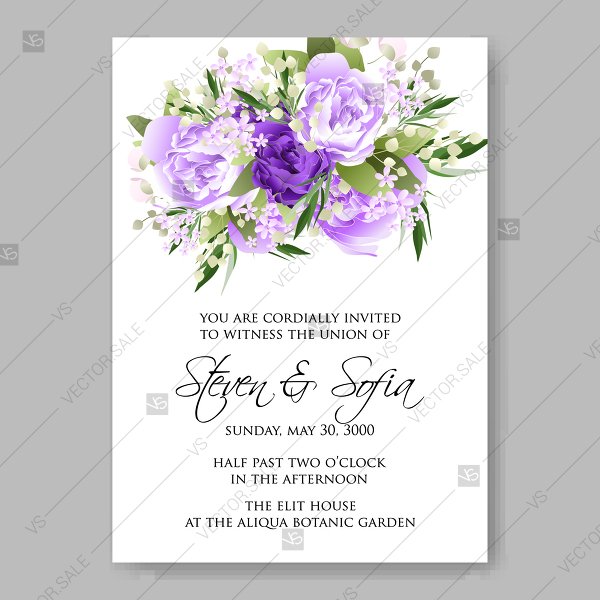 600x600 Lavander Violet Purple Lilac Peony Floral Wedding Invitation