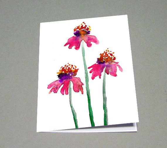 570x506 Echinacea Watercolour Greeting Card Reproduction Art Card
