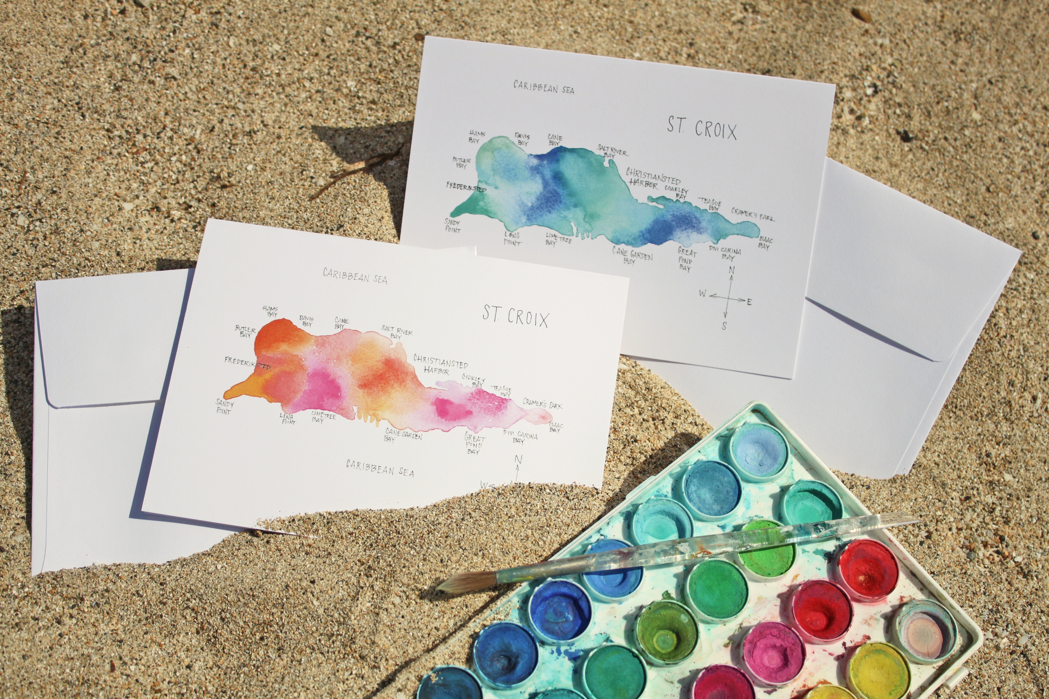 3456x2304 Watercolor Island Map Greeting Cards Us Virgin Islands