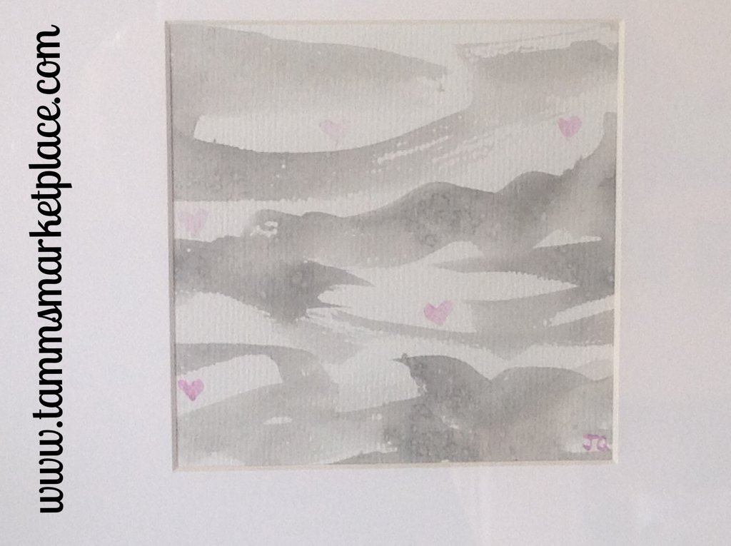 1024x765 Grey Waves Original Watercolor Painting 11x11 Framed In