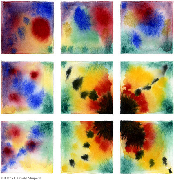 600x620 Watercolor Abstract Paintings Grid Series