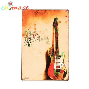 300x300 Watercolor Guitar Vintage Tin Sign Bar Pub Home Wall Decor Retro