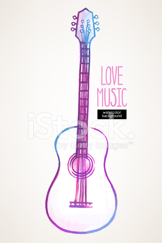 682x1024 Watercolor Guitar Stock Vector